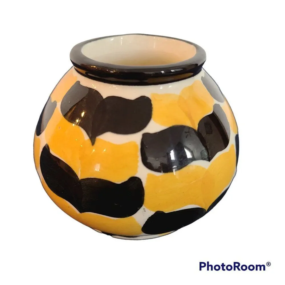 Bavarian Pottery Ceramic Pot Hand Painted Underglazed Signed 134/150 Chevron